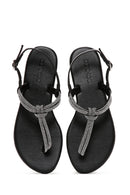 Women's Black Stone Flip Flops Sandals | Derimod
