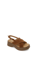 Woman Tan Thick-Soled Suede Sandal | Derimod