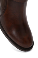 Women's Brown Buckle Chunky Heel Leather Boots | Derimod