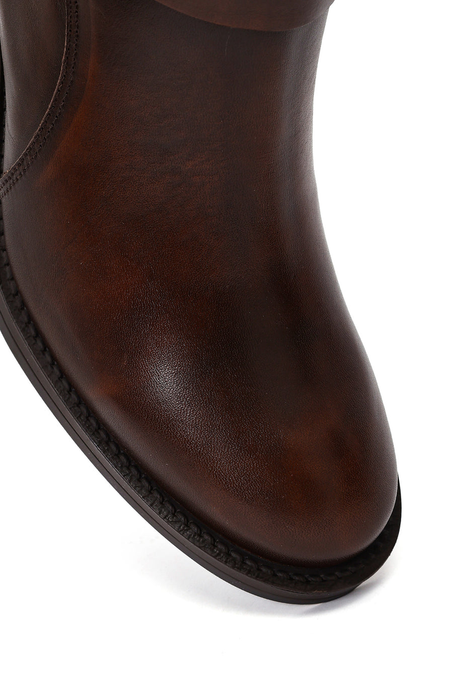 Women's Brown Buckle Chunky Heel Leather Boots