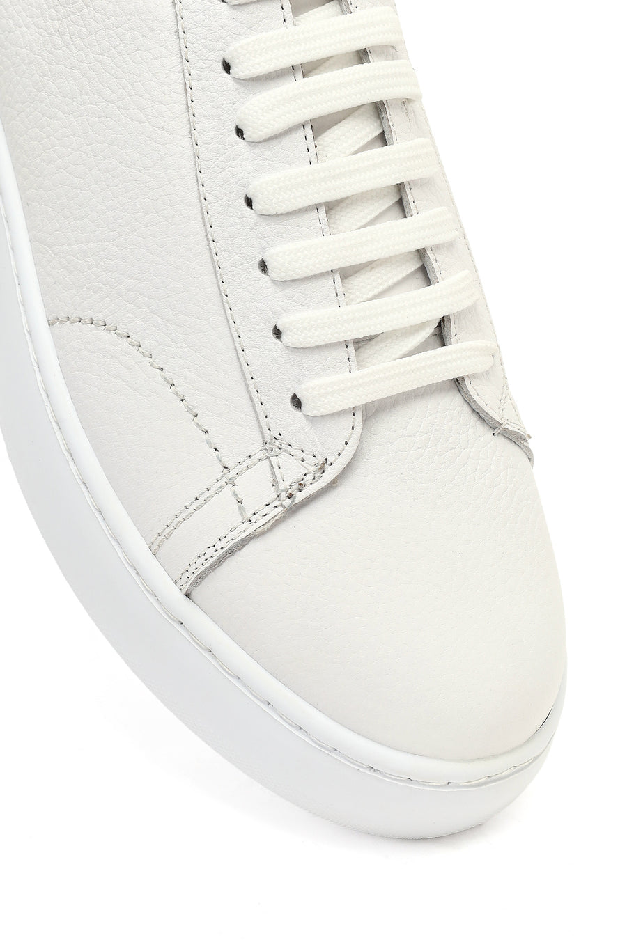 Erkek Beyaz Bağcıklı Kalın Tabanlı Deri Sneaker