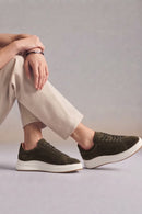 Erkek Haki Bağcıklı Kalın Tabanlı Süet Deri Sneaker | Derimod