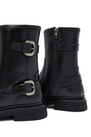 Woman Black Zippered Leather Boat | Derimod
