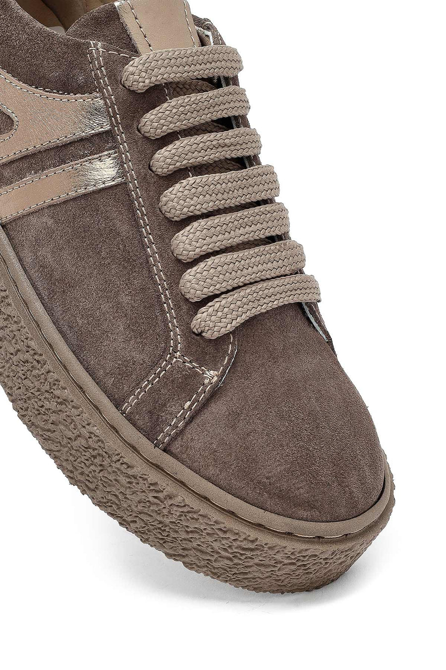 Kadın Vizon Bağcıklı Süet Deri Sneaker