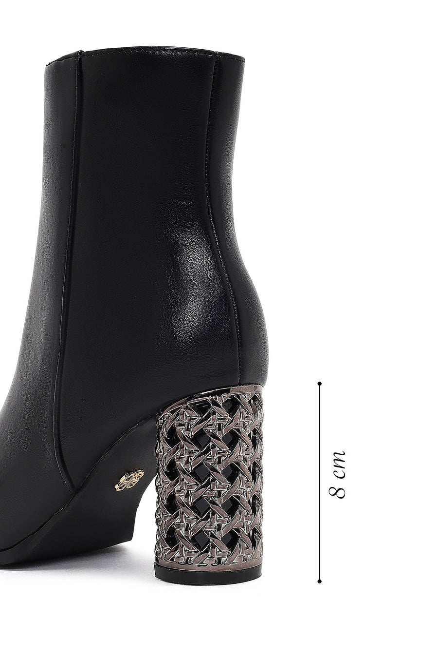Women's Black Zippered Patterned Thick Heeled Boots
