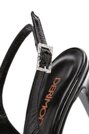 Women's Black Ankle Strap Open Back Thin Heeled Patent Leather Shoes | Derimod