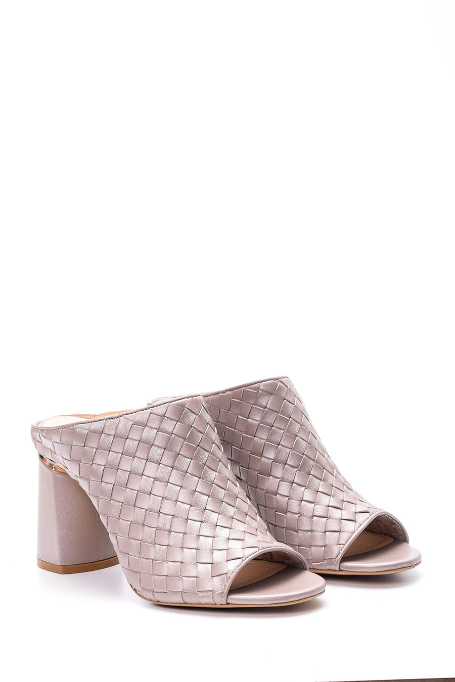 Women's Leather Heel Detailed Heeled Slippers