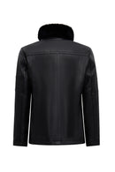 Diana Women's Black Oversize Leather Coat with Fur Collar | Derimod