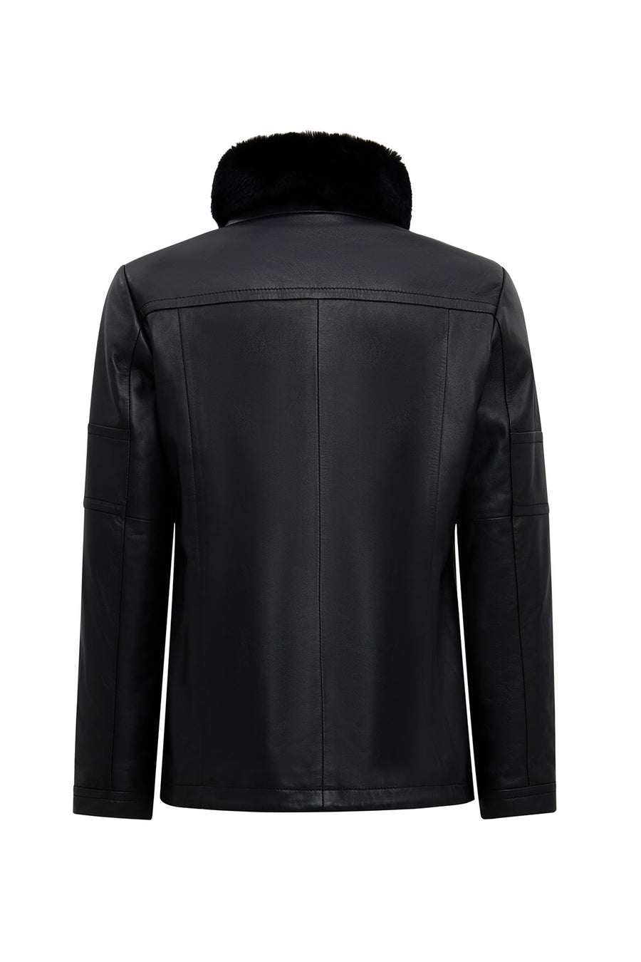 Diana Women's Black Oversize Leather Coat with Fur Collar