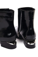 Women's Black Thick Short Heel Patent Leather Boot | Derimod