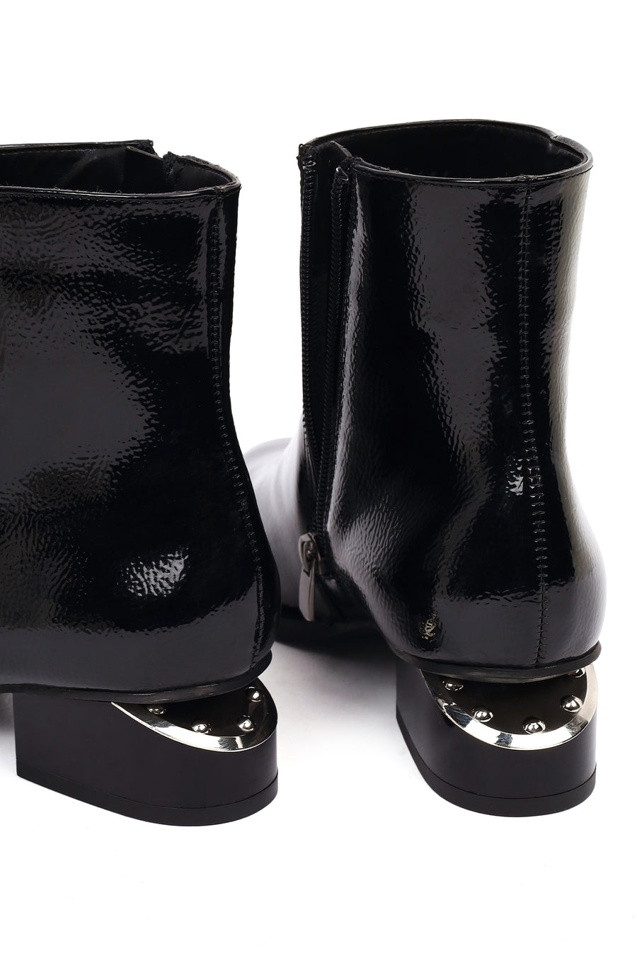 Women's Black Thick Short Heel Patent Leather Boot