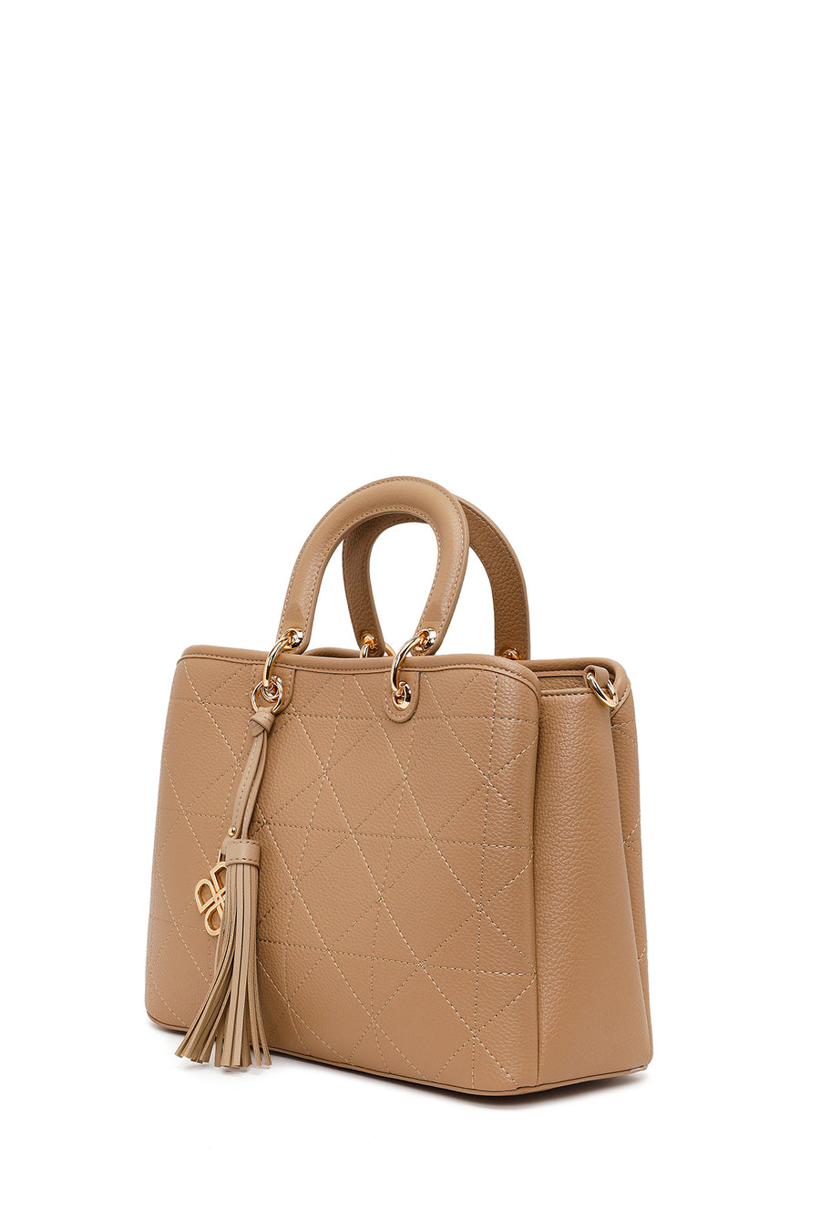 Woman Beige Long-Strap Printed Shoulder Bag