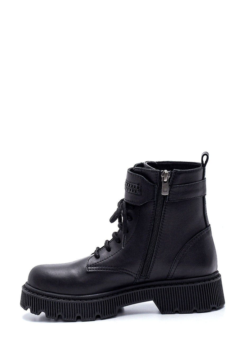 Women's Black Leather Zippered Boots