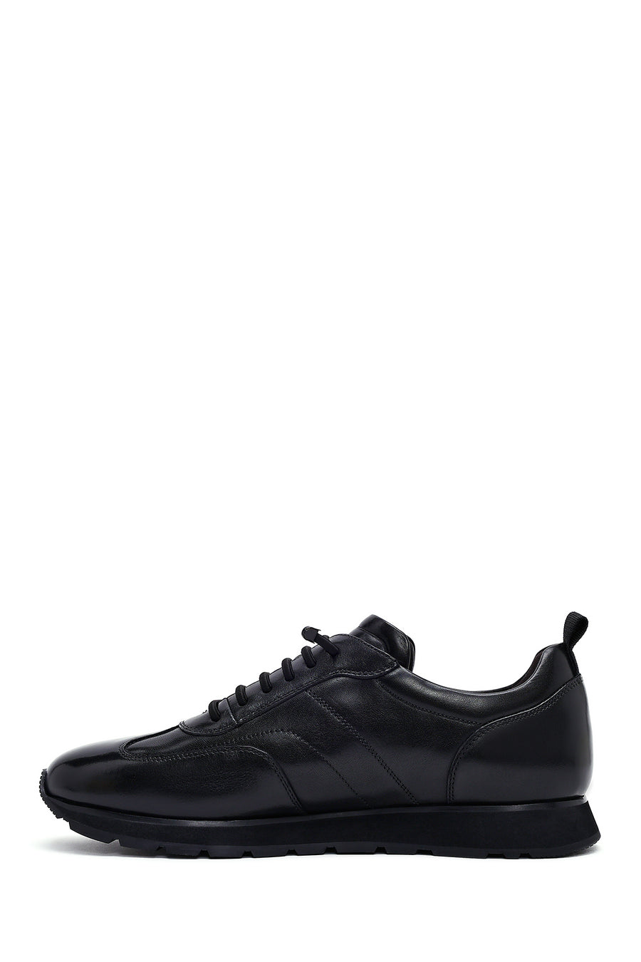 Men's Black Lace-Up Leather Casual Sneakers