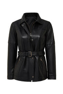 Hillary Women's Black Collar Fur Hooded Leather Coat | Derimod