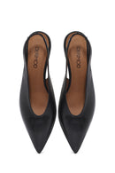 Women's Black Slingback Elastic Low Heel Leather Shoes | Derimod