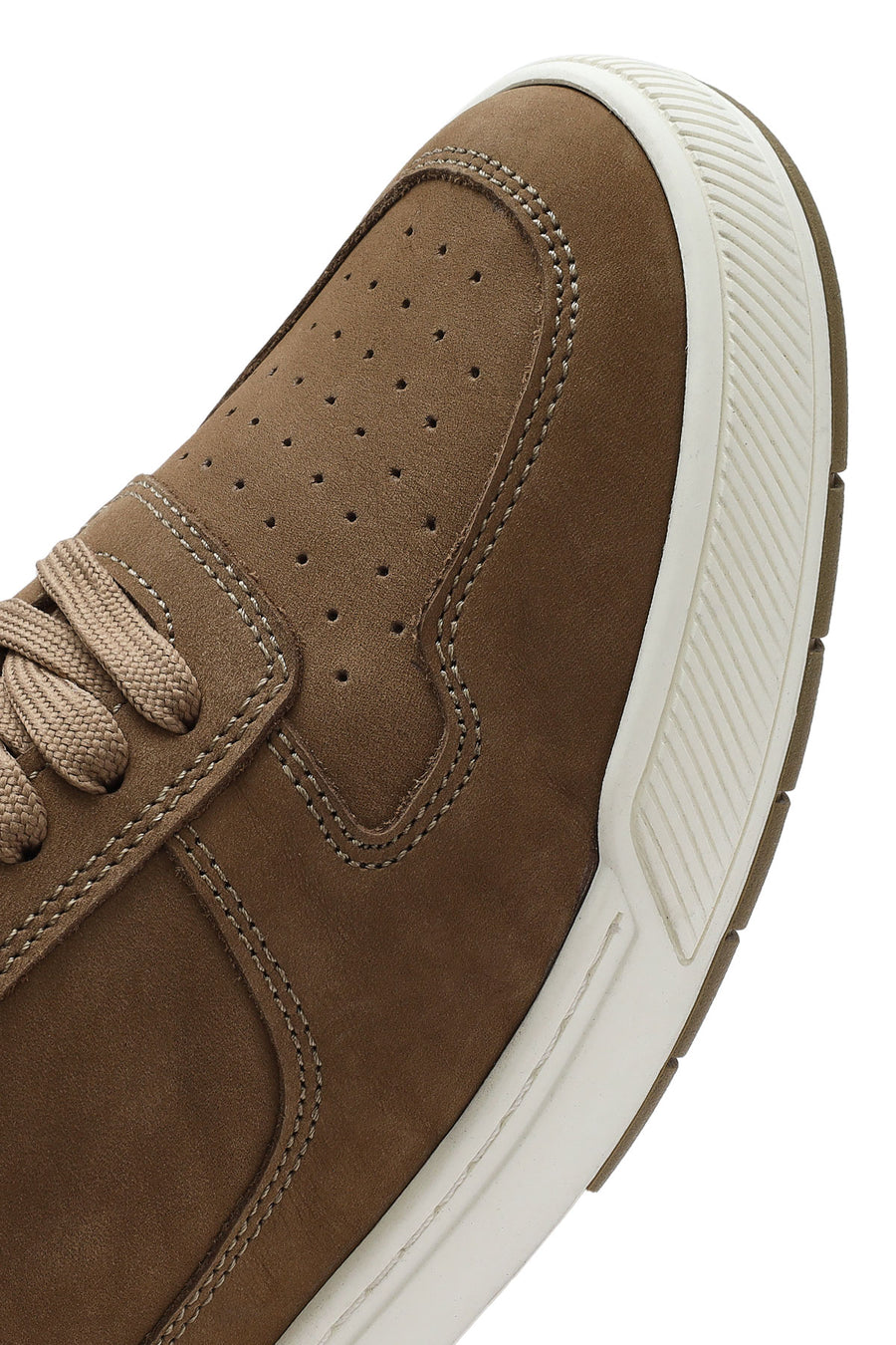 Erkek Bej Bağcıklı Nubuk Deri Sneaker
