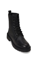 Woman Black Zip Closure Thick-Soled Leather Combat Boots | Derimod