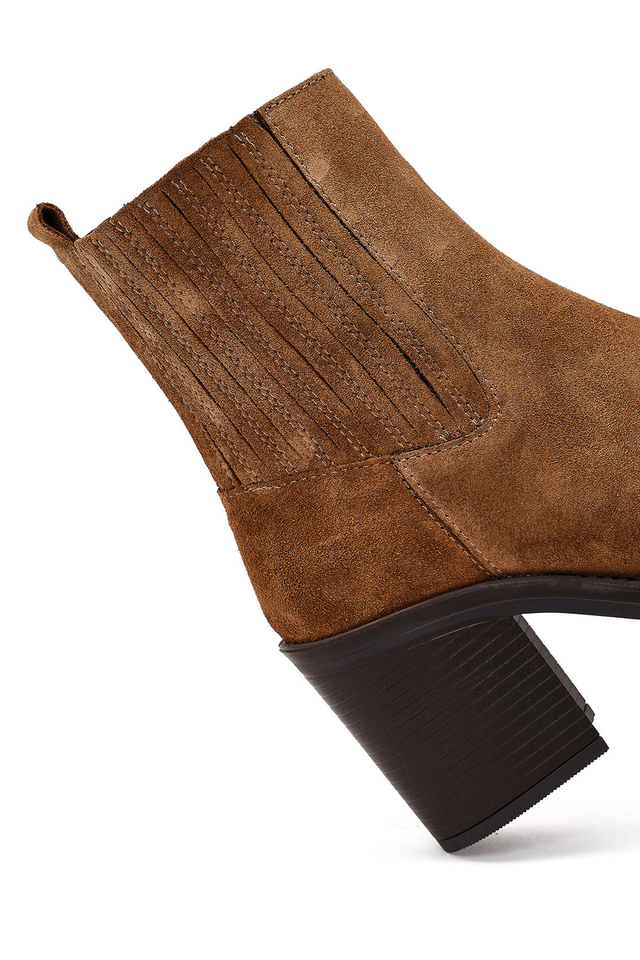 Women's Brown Zippered Thick Heel Suede Leather Boots