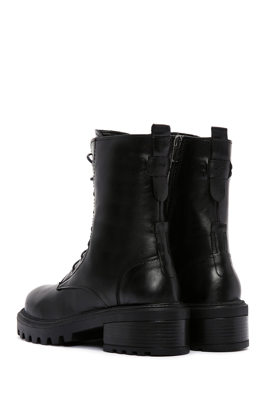 Women's Black Leather Zippered Boots