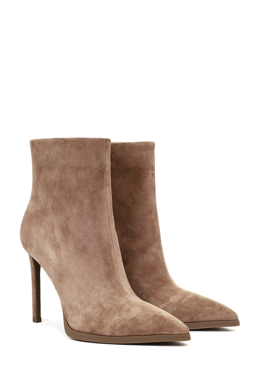 Woman Beige Zip Closure High Thin-Heeled Suede Boots