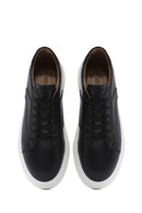 Men's Black Lace-up Thick-Sole Leather Sneaker | Derimod