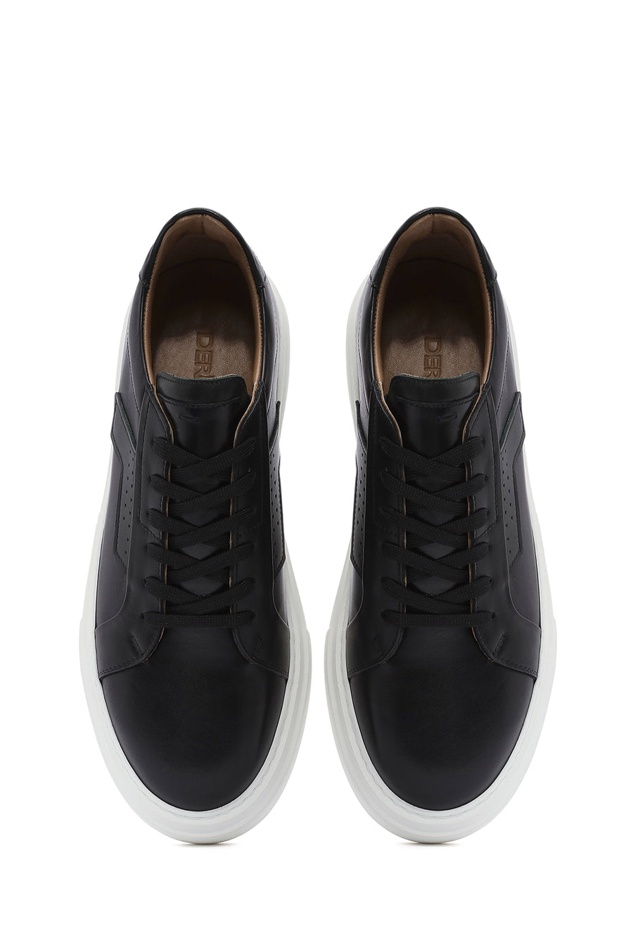 Men's Black Lace-up Thick-Sole Leather Sneaker