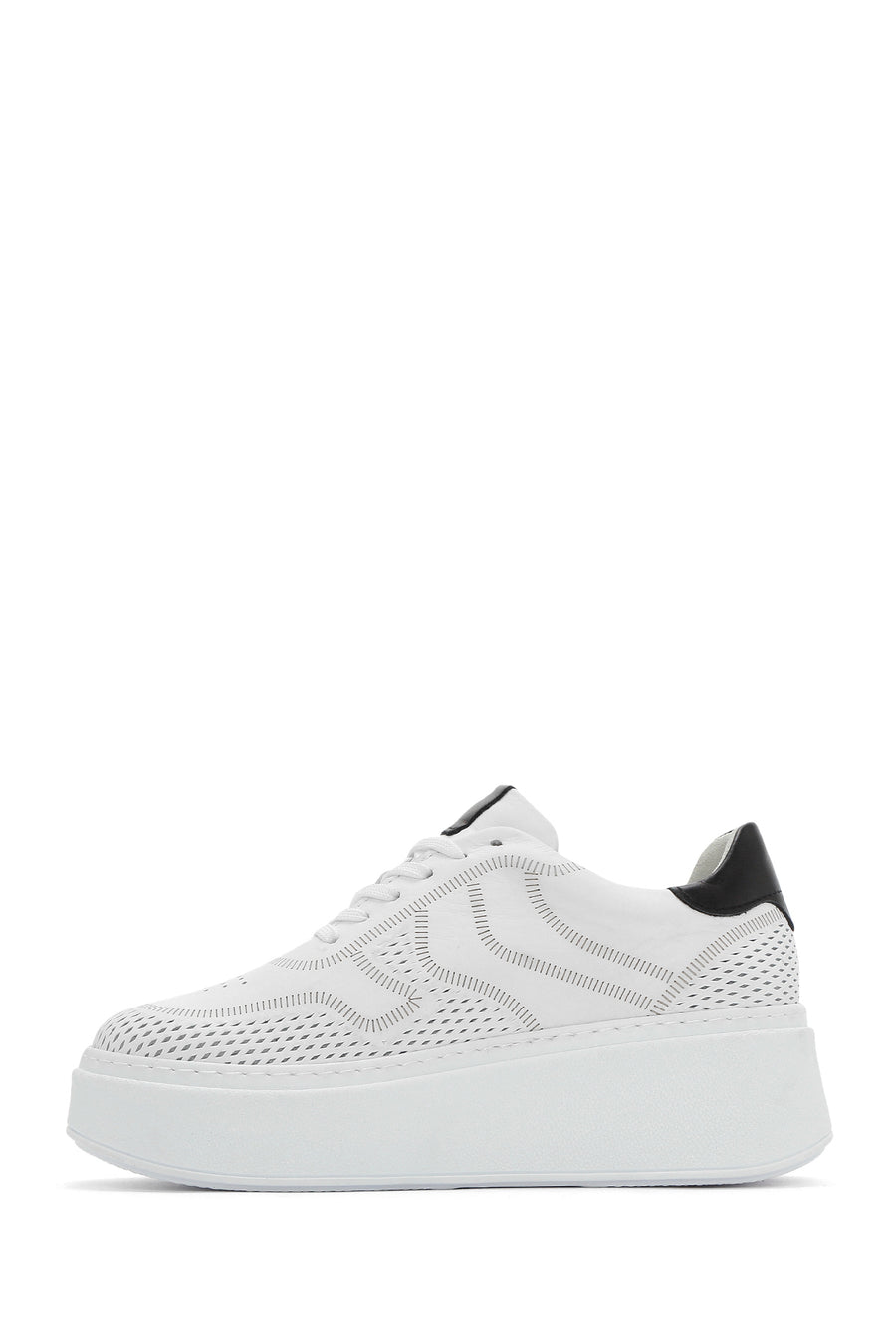 Kadın Beyaz Bağcıklı Kalın Tabanlı Deri Sneaker