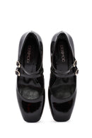 Women's Black Double Buckle Thick Heel Patent Leather Mary Jane Shoes | Derimod