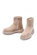 Woman Beige Zippered Suede Boots | Derimod