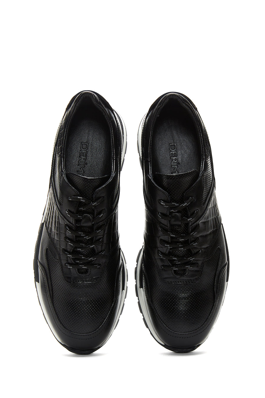 Men's Black Leather Printed Sneaker