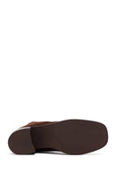 Woman Brown Chunky-Heeled Suede Chelsea Boots | Derimod