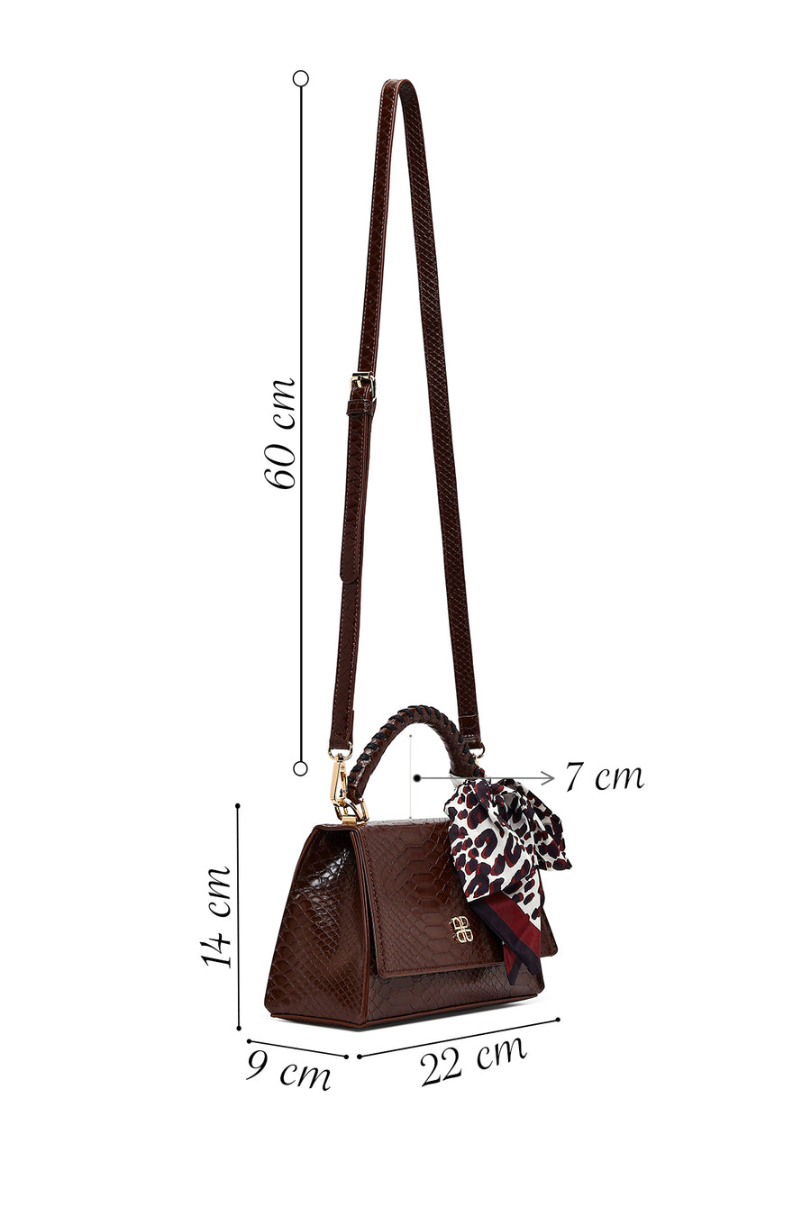 Woman Brown Long-Strap Croc-Pattern Classic Shoulder Bag