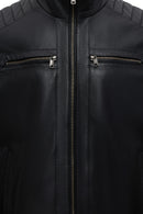 Elton Men's Black Turn-Down Collar Leather Jacket | Derimod