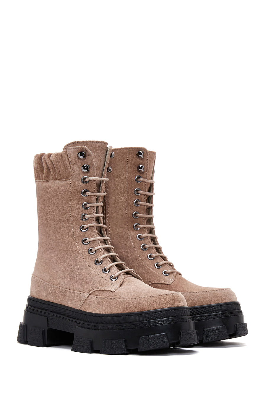Women's Pink Suede Leather Zippered Boots