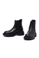 Woman Black Thick Sole Leather Chelsea Boots | Derimod