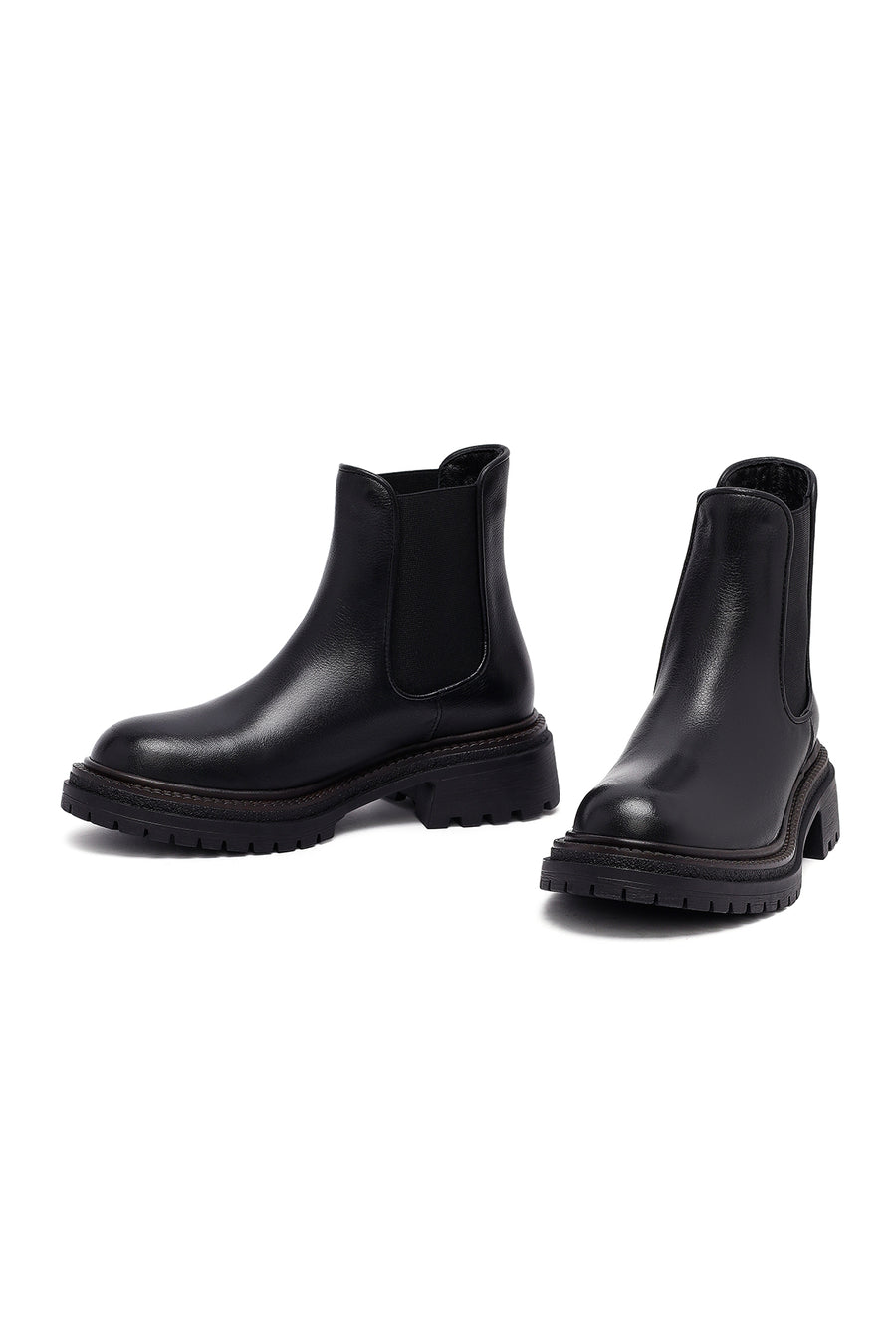 Woman Black Thick Sole Leather Chelsea Boots