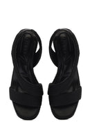 Women's Black Wedge Heeled Knitted Espadrille Sandals | Derimod