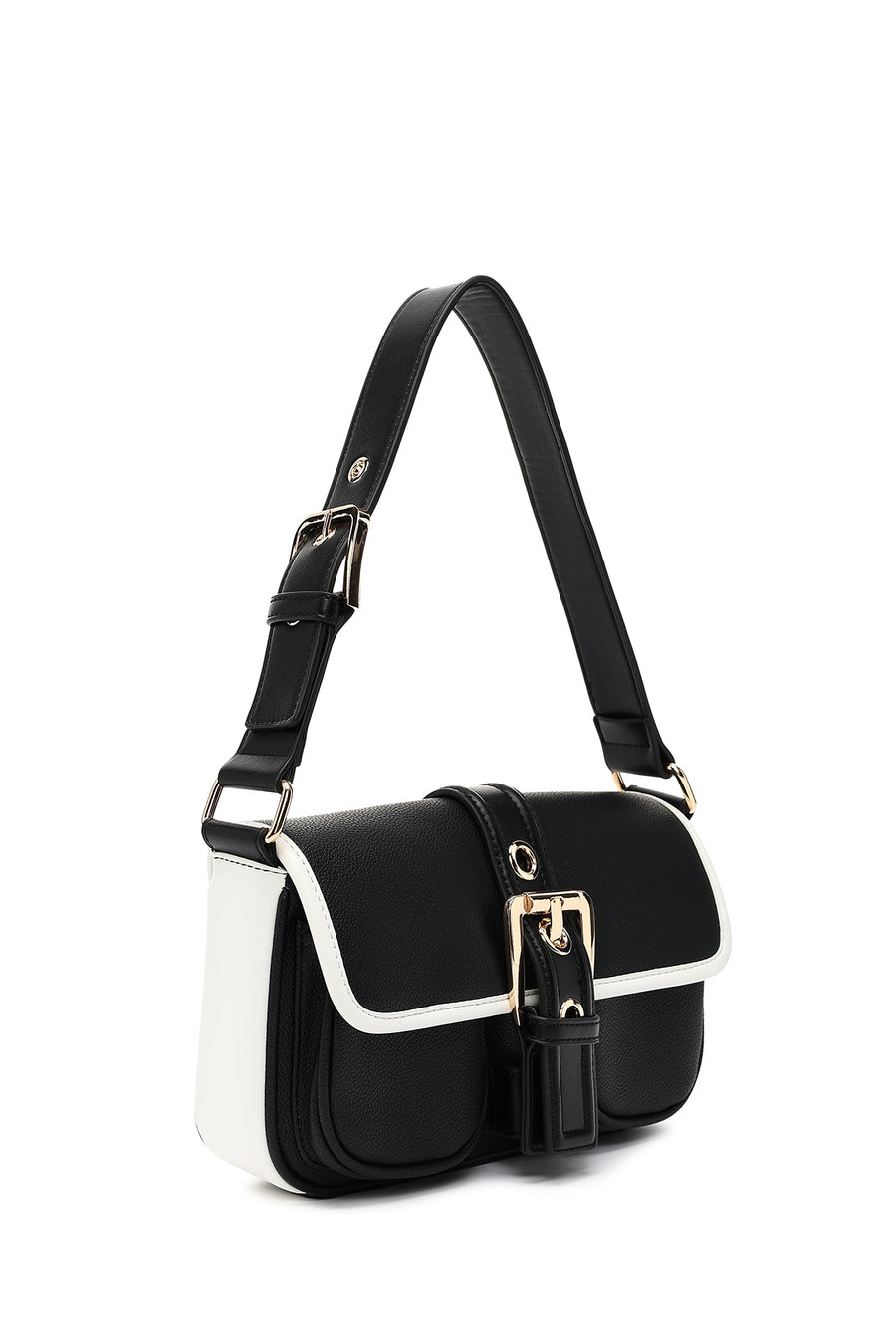 Women's Black Buckle Detailed Shoulder Bag