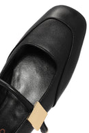Women's Black Buckle Detailed Leather Ballerinas | Derimod