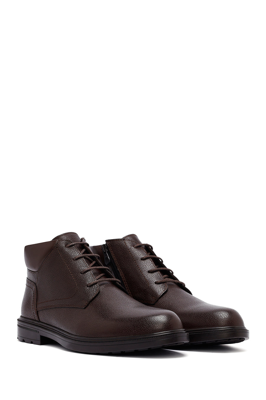 Men's Brown Zippered Leather Boat