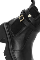 Women's Black Buckle Detailed Leather Chelsea Boots | Derimod