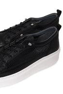 Woman Black Lace-Up Thick-Soled Leather Sneaker | Derimod