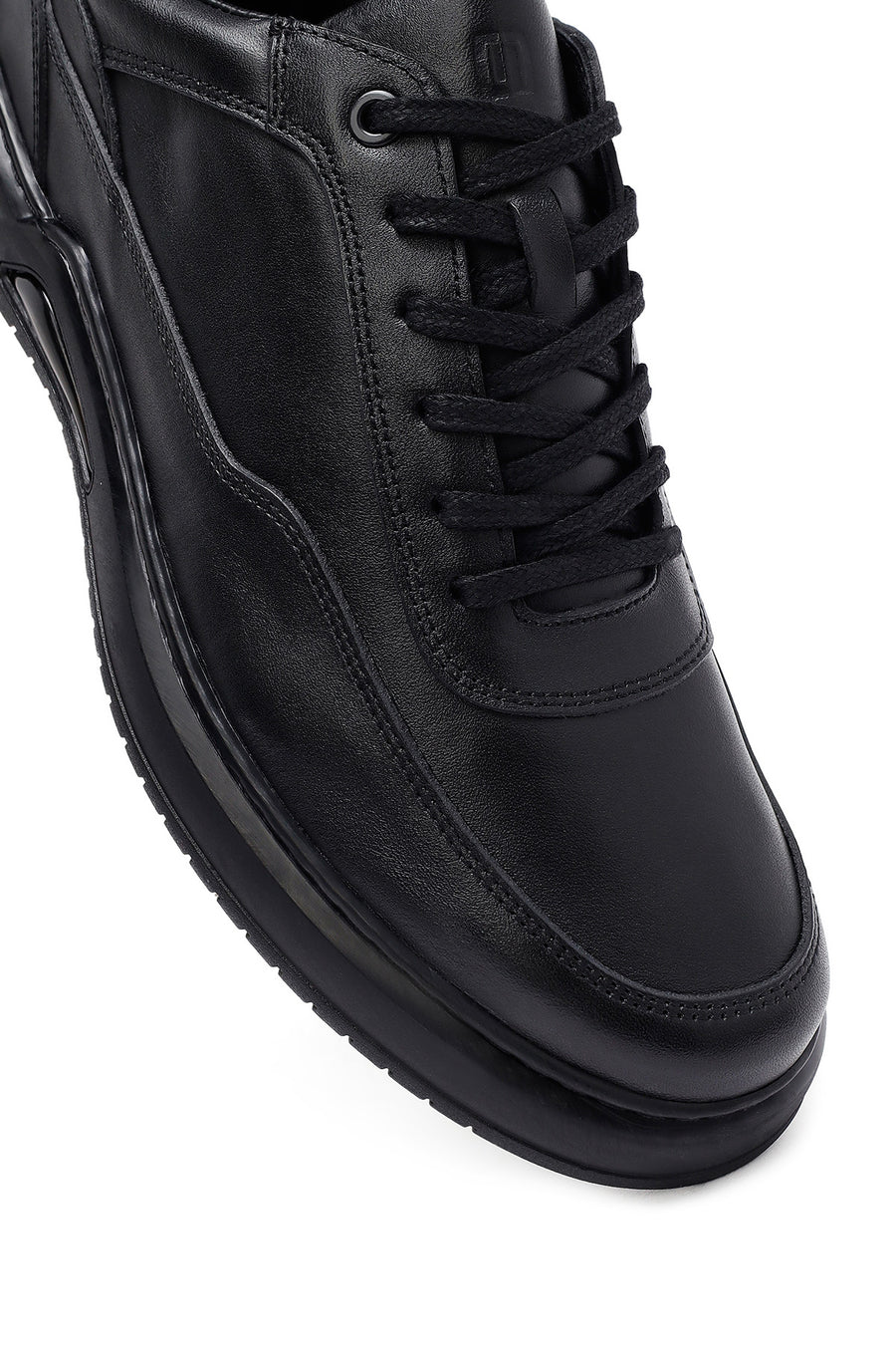 Men's Black Lace-Up Leather Casual Sneakers