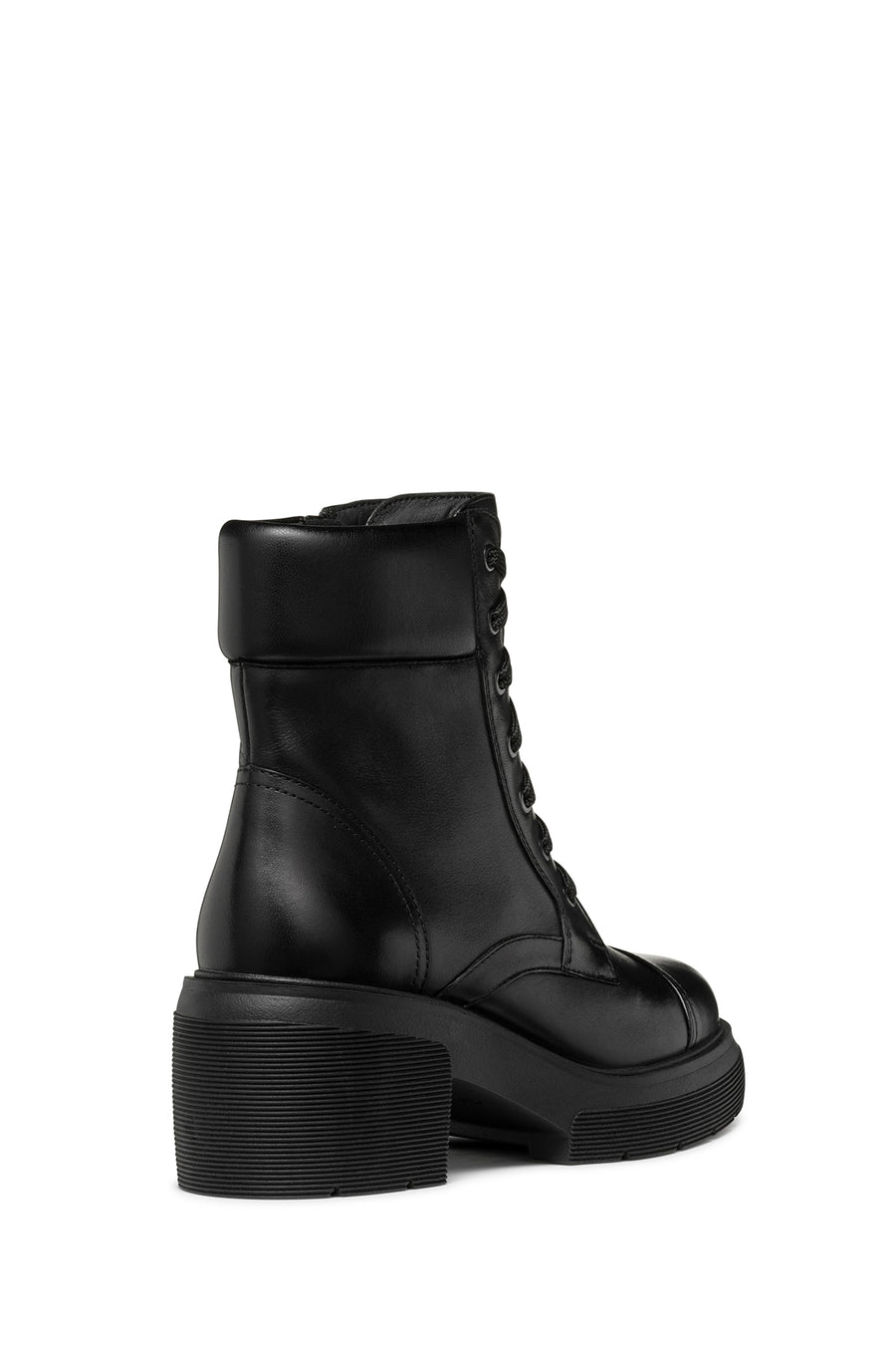 Geox Women's Black Spherica Ec15 Lace-Up Thick Heeled Leather Boots