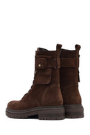 Women's Brown Zippered Suede Leather Boots | Derimod
