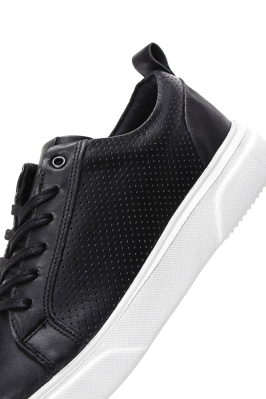 Erkek Siyah Bağcıklı Deri Sneaker
