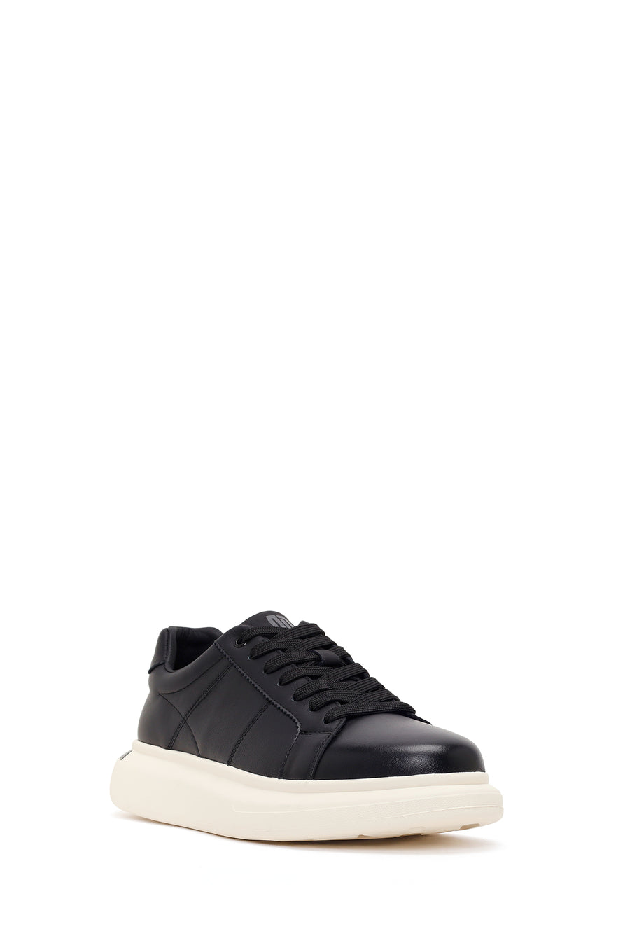Erkek Siyah Bağcıklı Kalın Tabanlı Deri Sneaker
