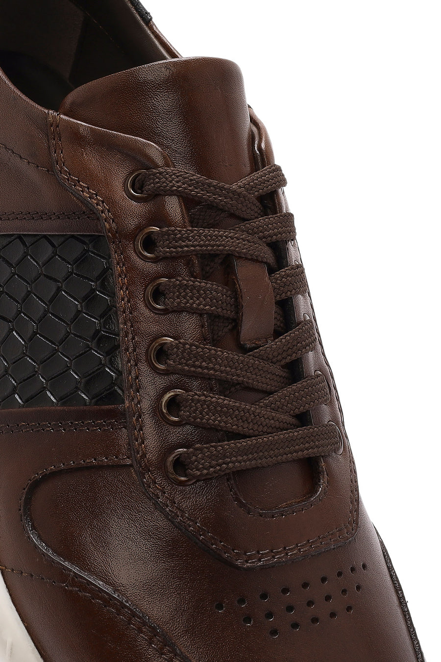 Men's Brown Lace-Up Leather Casual Sneakers