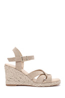 Women's Cream Ankle Buckle Platform Suede Leather Espadrille | Derimod